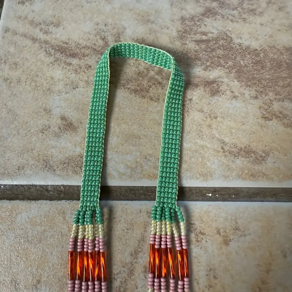 Native American‎ Seed Beaded Necklace Handmade Multicolor Fringe Boho Unisex